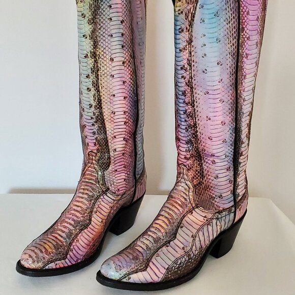 Cowgirl python snakeskin boots painted pink purple blue western rodeo equestrian